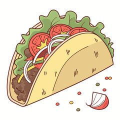 Delicious taco with lettuce tomato onion and meat filling food mexican food