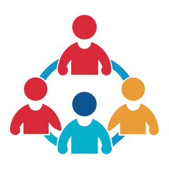 Diverse group collaborating in circle red blue orange collaboration teamwork