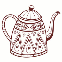 Ornate brown teapot with geometric patterns patterned