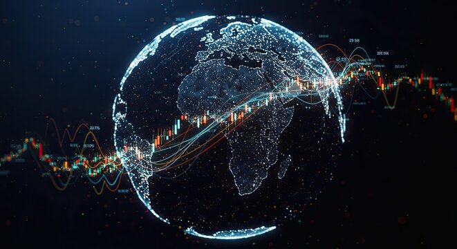 Global economy with financial chart over a digital world map illustration