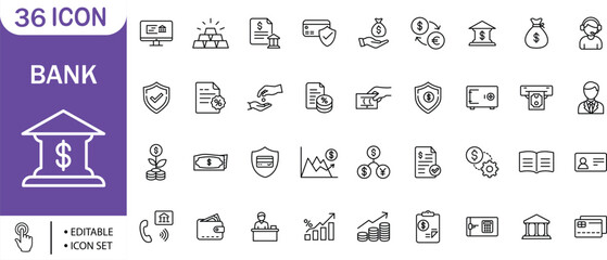Bank Finance Money Investment Payment Security Business Icon Set