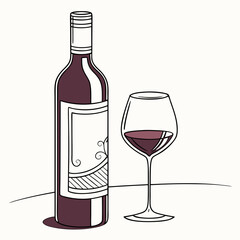 Elegant wine bottle and glass with deep red liquid wine glass red wine