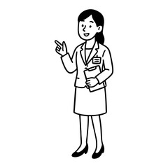 ビジネス　秘書　女性　線画　手書き