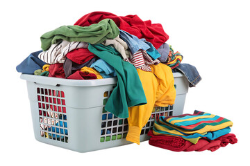 Overflowing laundry basket filled with colorful clothes image