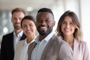 Diverse Business Team Smiling Together in Modern Office Environment