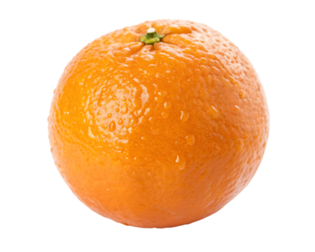 Whole ripe orange fruit with water droplets on its textured peel isolated on a transparent background - Powered by Adobe