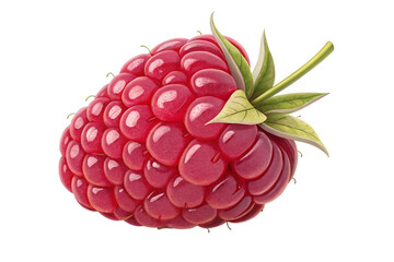 Glossy raspberry with green leaves on black fruit
