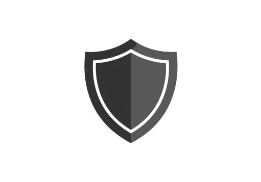 A grey shield with a white outline isolated on a white background in a simple vector illustration