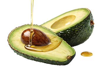 Fresh avocado halves with golden oil drizzle fruit halved