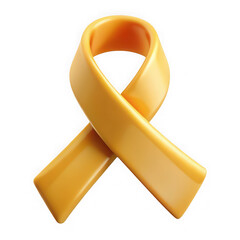 A glossy yellow awareness ribbon symbolizing support and hope isolated on transparent background