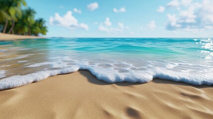 Quiet stretch of beach with gentle waves lapping at the sand.