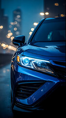 Blue civic car front side half closeup