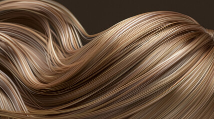 Long, luxurious golden blonde hair with soft waves and curls, shine and healthy texture against a dark background. AI generated