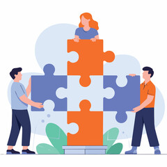 Teamwork collaboration puzzle pieces solution strategy business together partnership success concept illustration