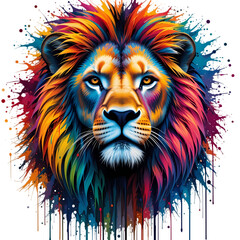 Vibrant Paint Splash Lion Portrait