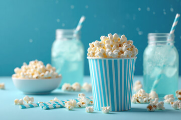 Delicious popcorn snack experience home theatre food photography cozy environment close-up view movie night essentials