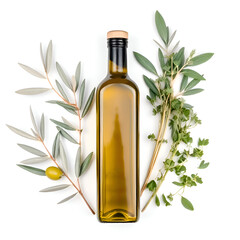 Glass Bottle of Olive Oil – Isolated Transparent Container with Cork and Blank Label on White Background

