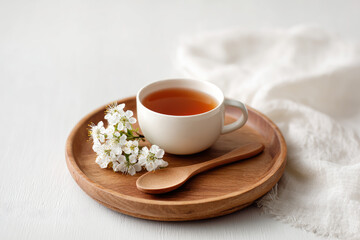 Enjoying a peaceful moment with herbal tea cozy indoor setting still life photography natural elements warm lighting serenity and relaxation
