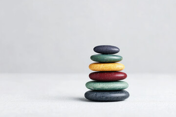 Stacking colorful pebbles for tranquility in minimalist space decorative art installation calm environment top view zen concept