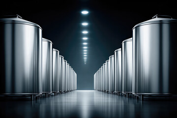 Industrial process in modern factory high-tech facility photograph minimalist environment symmetrical viewpoint innovative manufacturing concept