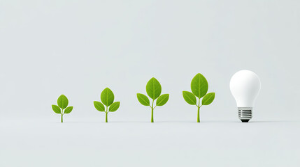 Sustainable growth nurturing seedlings into lightbulbs nature-inspired concept studio setting minimalist viewpoint for environmental awareness