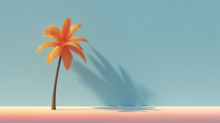 Serene palm tree silhouette at sunset tropical beach digital artwork calm atmosphere minimalist view nature inspiration for relaxation
