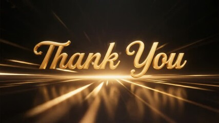 Golden "Thank You" script glows over elegant black-gold stage spotlight background, suitable for award-themed gratitude messages or celebration visuals. - Powered by Adobe