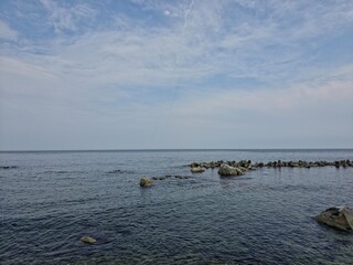 Peaceful natural landscape, sky and sea and clouds calm and beautiful seascape background, Yeongdeok sea, South Korea - 평화로운 자연 풍경, 수평선, 하늘과 바다와 구름 고요하고 아름다운 바다 풍경 배경, 영덕바다, 한국