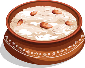 Indian Sweet Dish kheer in a Handi Vector Illustration