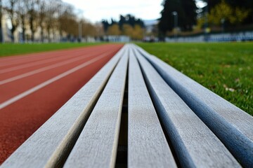 Running track benches.  Focus on perspective