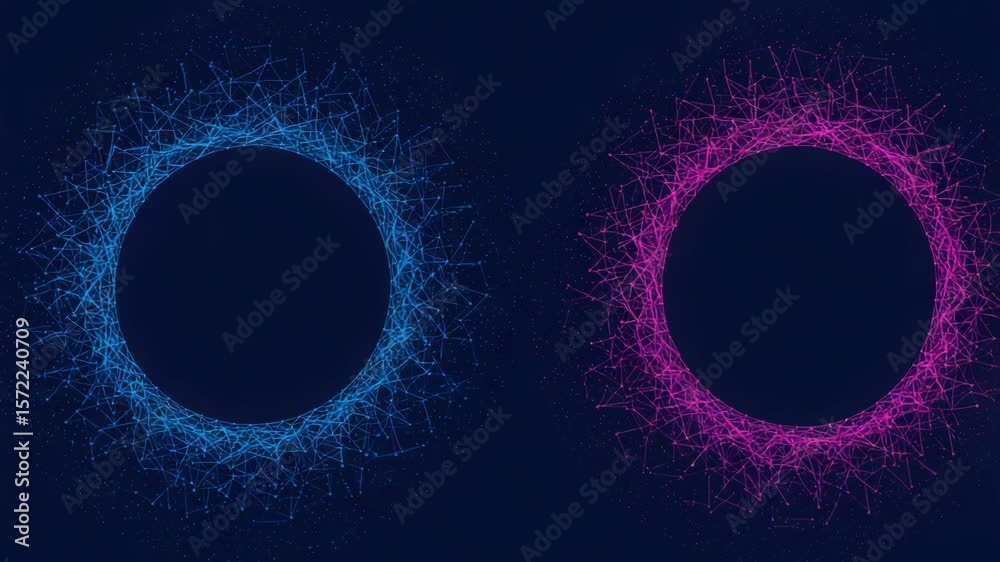 Poster two abstract circles of connected dots create a futuristic network design