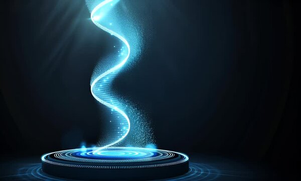 Abstract blue digital DNA and futuristic hologram on a dark background for technology, science, or medical concept design 