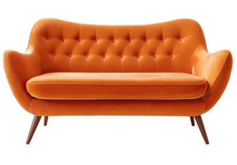 Orange velvet loveseat, curved arms, tufted back