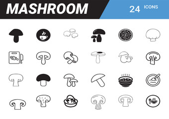 Mushroom Icon Set: A comprehensive icon set showcasing various mushroom illustrations, including different shapes, sizes, and culinary preparations.