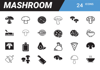 Mushroom Icon Set: A diverse collection of precisely crafted mushroom illustrations, offering a comprehensive visual guide to culinary essentials and natural diversity.