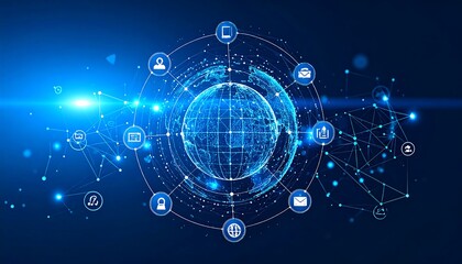 Global digital network with icons