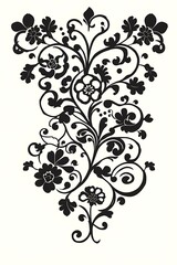 Elaborate floral flourish silhouette pattern in black, delicate design