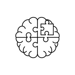 Brain with puzzle piece vector icon in a minimalist line art style 