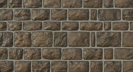 Obraz premium Closeup of a rustic wall made of irregular brown and grey roughcut stones with light grey mortar lines