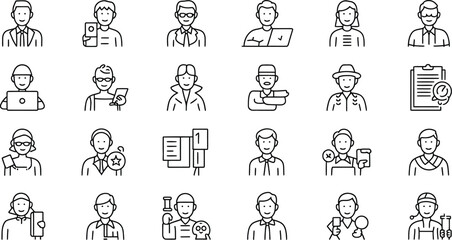 Line art icons depicting diverse professions and occupations in a pattern