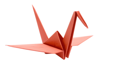 Red origami crane paper figure isolated on transparent background
