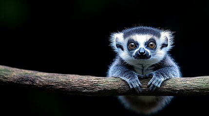 Ring-tailed Lemur Baby on Branch, Close-up