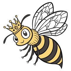 a bee with a gold crown, detailed digital illustration, vibrant colors, realistic textures, whimsical style, intricate wings, glossy body, detailed eyes, sharp details, art nouveau style

