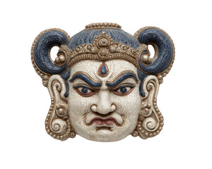 Traditional mask Indian mask Hindu epic Ramayana fierce expression blue hair ornate cultural...