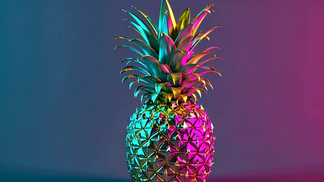 Vibrant pineapple against a colorful gradient background, showcasing its textured surface
