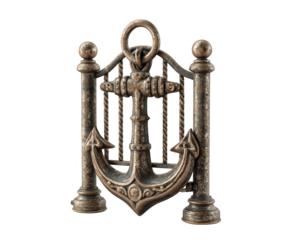 Antique anchor gate nautical motif with weathered metal texture, isolated on transparency background, evokes maritime charm and vintage style for coastal decor or themed design