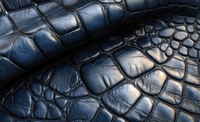 Fototapeta premium Deep navy blue leather with a textured crocodile pattern