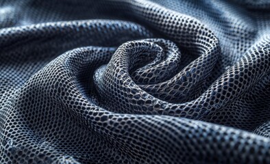 Fototapeta premium Close-up of a textured, dark-gray fabric draped in swirling folds