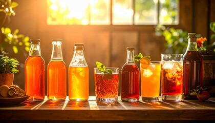 Refreshing Kombucha Variety: A Golden Hour Still Life