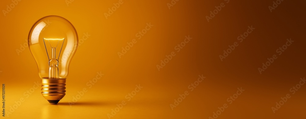 Aufkleber Light bulb standing on orange surface with orange gradient background for business concept and clean mockup design with copy space on the right.